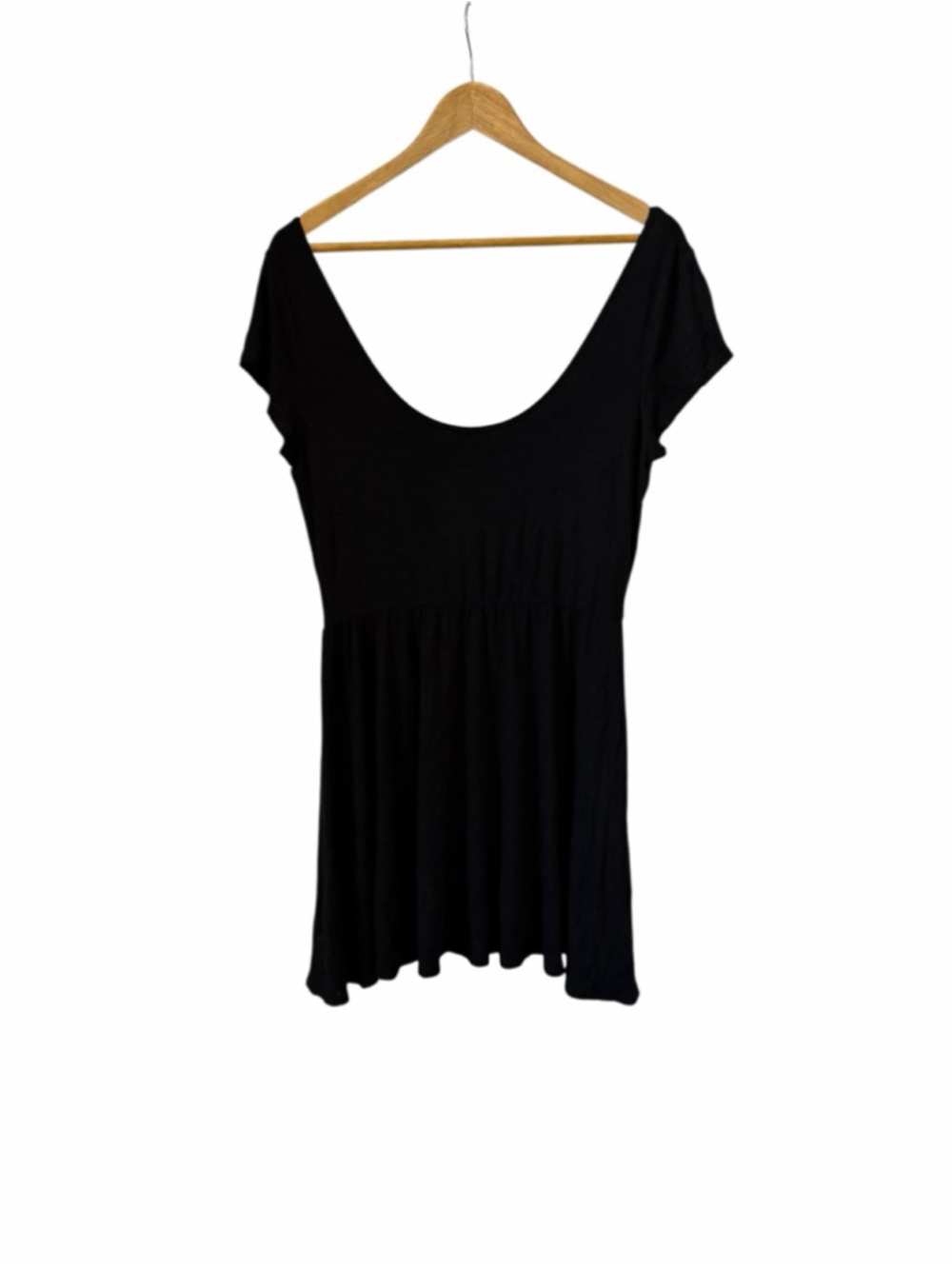 Black Scoop Neck Skater Dress Fit Flare Mini Soft Stretch Casual Small